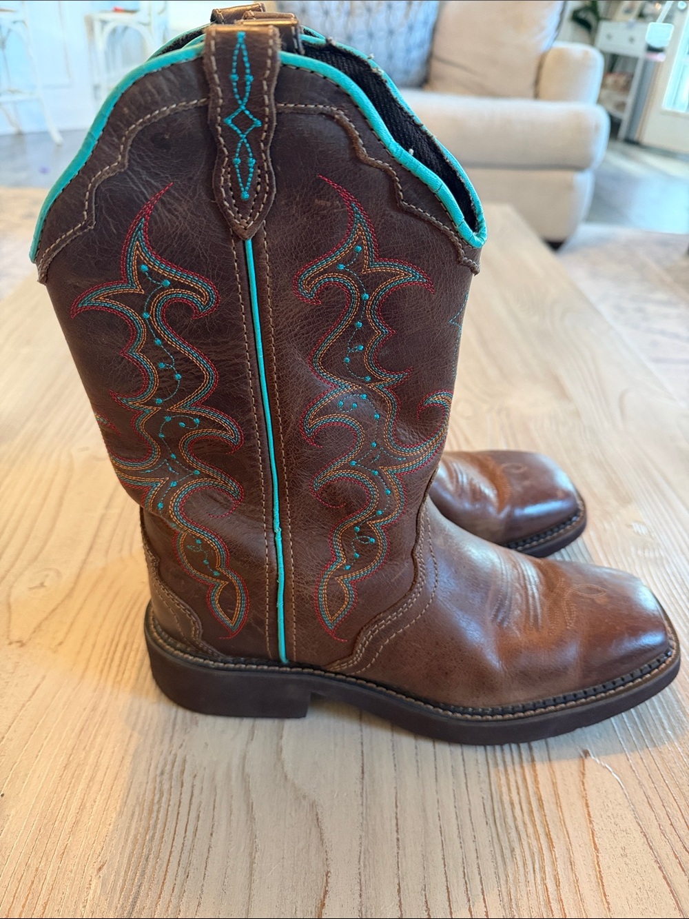 Justin Gypsy brown turquoise cowboy square toe boots women’s size 10B
